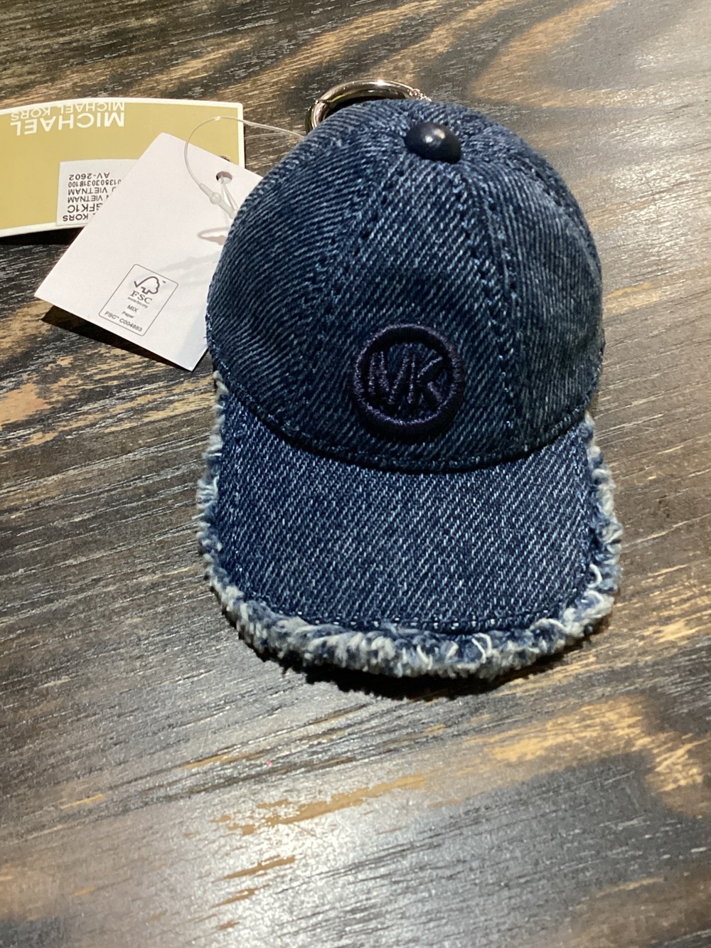 Michael Kors Washed Denim Baseball Cap Keyring Bag Charm